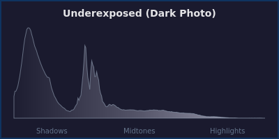 Underexposed histogram - data pushed left